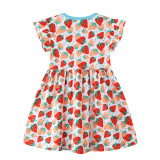 Toddler Girls Print Pink Strawberries Short Sleeves Cotton A-line Dress