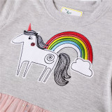 Toddler Girls Embroidery Unicorn Rainbow Short Sleeves Sequins Tutu Dresses