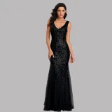 Women Sequins Mesh Bodycon Mermaid Maxi Party Gown Dress