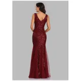 Women Sequins Mesh Bodycon Mermaid Maxi Party Gown Dress