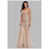 Women Sequins Mesh Bodycon Mermaid Maxi Party Gown Dress