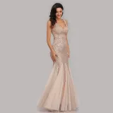 Women Sequins Mesh Bodycon Mermaid Maxi Party Gown Dress