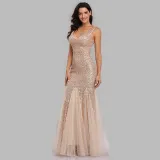 Women Sequins Mesh Bodycon Mermaid Maxi Party Gown Dress
