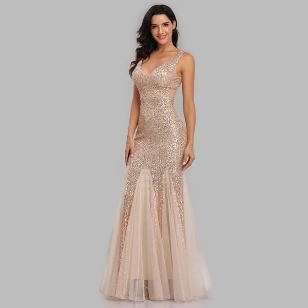 Women Sequins Mesh Bodycon Mermaid Maxi Party Gown Dress