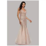 Women Sequins Mesh Bodycon Mermaid Maxi Party Gown Dress