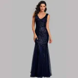 Women Sequins Mesh Bodycon Mermaid Maxi Party Gown Dress