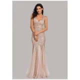 Women Sequins Mesh Bodycon Mermaid Maxi Party Gown Dress