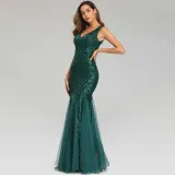Women Sequins Mesh Bodycon Mermaid Maxi Party Gown Dress