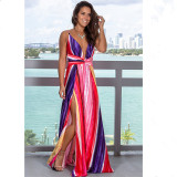 Women Tie-Dye V-neck Slip Sleeveless Beach Maxi Dress