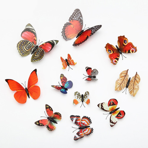 12PCS Single-Deck Simulation Butterfly Wall Stickers Door Room Magnetic Decorative
