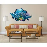 3D Undersea World Dolphin Door Room Waterproof Decorative Wall Stickers