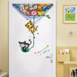 Animal Cats Door Stickers Children's Room Kindergarten Classroom Waterproof Decorative Wall Stickers