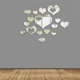 16PCS Geometry Hollow Out Heart-Shaped Door Room Acrylic Decorative Mirror Wall Stickers