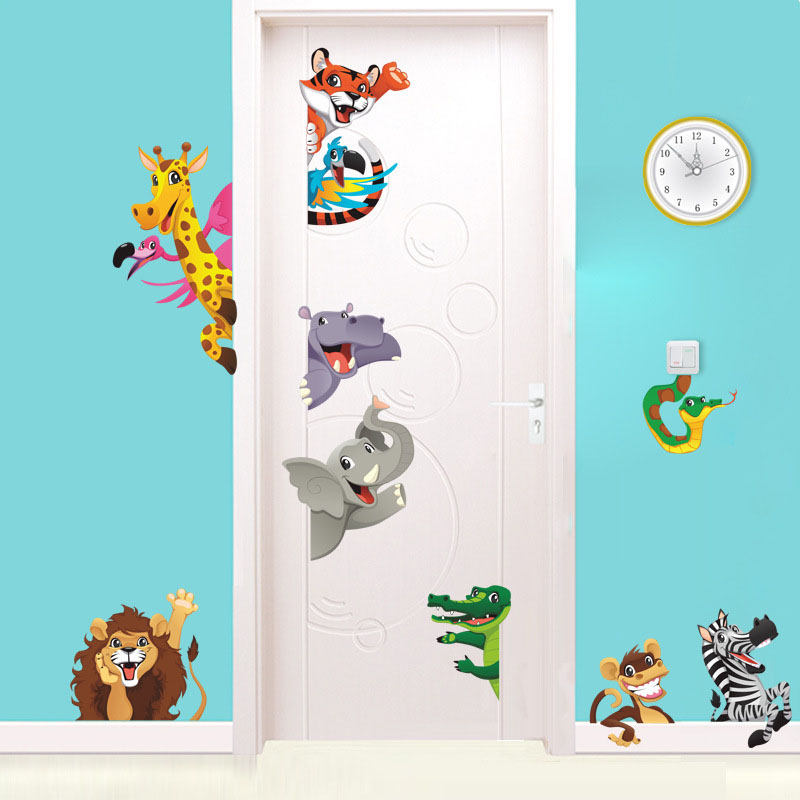 Animal Lion Giraffe Door Room Waterproof Decorative Wall Stickers