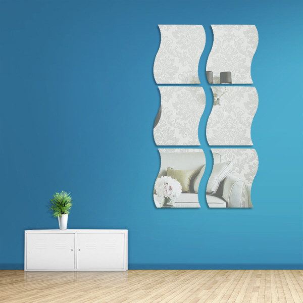 6PCS Geometry Wavy-Shaped Door Room Acrylic Decorative Mirror Wall Stickers
