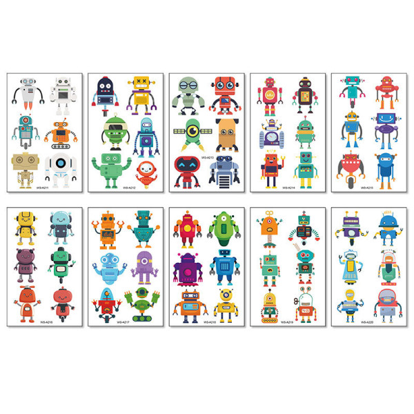 10 Sheets Robots Rockets Vehicles Party Supplies Art Temporary Tattoos for Kids