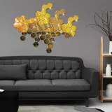 12PCS Geometry Hexagon Door Room Acrylic Decorative Mirror Wall Stickers