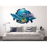 3D Undersea World Dolphin Door Room Waterproof Decorative Wall Stickers