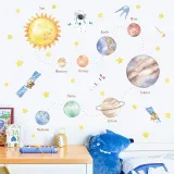 Watercolour Planet Universe Door Room Waterproof Decorative Wall Stickers