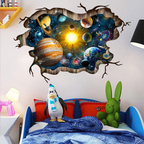 2 Sheets Planet Universe Door Room Waterproof Decorative Wall Stickers
