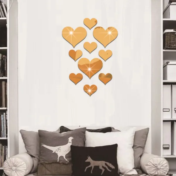 10PCS Geometry Heart-Shaped Door Room Acrylic Decorative Mirror Wall Stickers