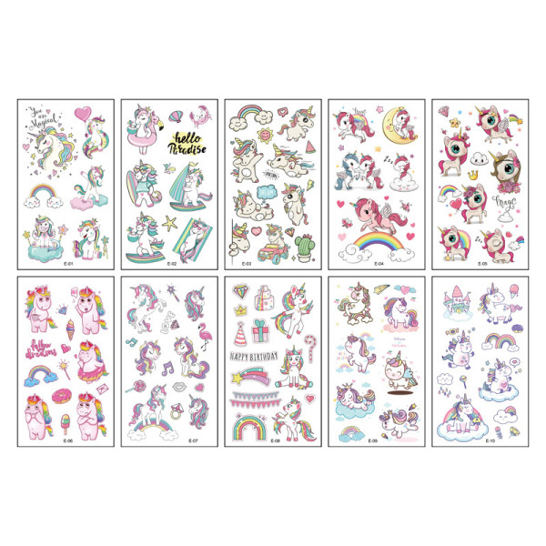 10 Sheets Unicorn Mermaid Birthday Party Supplies Art Temporary Tattoos for Kids Girl