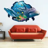 3D Undersea World Dolphin Door Room Waterproof Decorative Wall Stickers