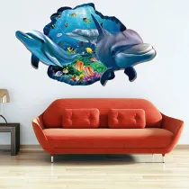 3D Undersea World Dolphin Door Room Waterproof Decorative Wall Stickers