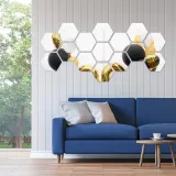 12PCS Geometry Hexagon Door Room Acrylic Decorative Mirror Wall Stickers