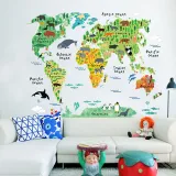 Animals World Map Door Room Waterproof Decorative Wall Stickers