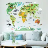 Animals World Map Door Room Waterproof Decorative Wall Stickers