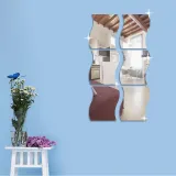 6PCS Geometry Wavy-Shaped Door Room Acrylic Decorative Mirror Wall Stickers