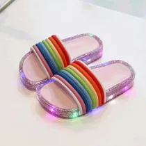 Toddlers Kids Shining Light Rainbow Stripe Flat Beach Summer Slippers