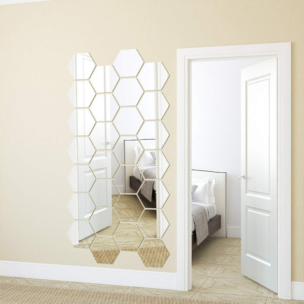 12PCS Geometry Hexagon Door Room Acrylic Decorative Mirror Wall Stickers