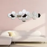 12PCS Geometry Hexagon Door Room Acrylic Decorative Mirror Wall Stickers