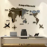 3D World Map Door Room Acrylic Decorative Wall Stickers