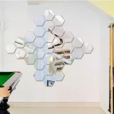 12PCS Geometry Hexagon Door Room Acrylic Decorative Mirror Wall Stickers
