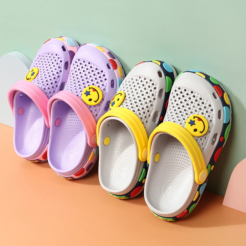 Toddlers Kids Emoji Smile Hole Shoes Flat Beach Summer Slippers Sandal ...