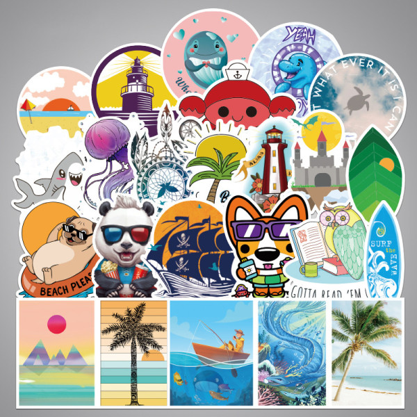 100PCS Cartoon Doughnut Graffiti Dog Beach Waterproof Stickers Decals for Luggage Laptop Water Bottles