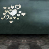 16PCS Geometry Hollow Out Heart-Shaped Door Room Acrylic Decorative Mirror Wall Stickers