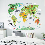 Animals World Map Door Room Waterproof Decorative Wall Stickers