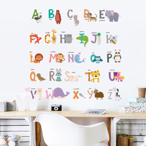 Animals Alphabet Door Room Waterproof Decorative Wall Stickers