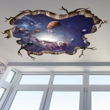 2 Sheets Planet Universe Door Room Waterproof Decorative Wall Stickers