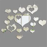 16PCS Geometry Hollow Out Heart-Shaped Door Room Acrylic Decorative Mirror Wall Stickers