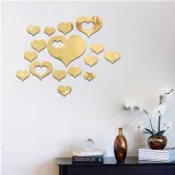 16PCS Geometry Hollow Out Heart-Shaped Door Room Acrylic Decorative Mirror Wall Stickers