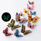 12PCS Double-Deck Luminous Butterfly Wall Stickers Door Room Magnetic Decorative