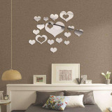 16PCS Geometry Hollow Out Heart-Shaped Door Room Acrylic Decorative Mirror Wall Stickers