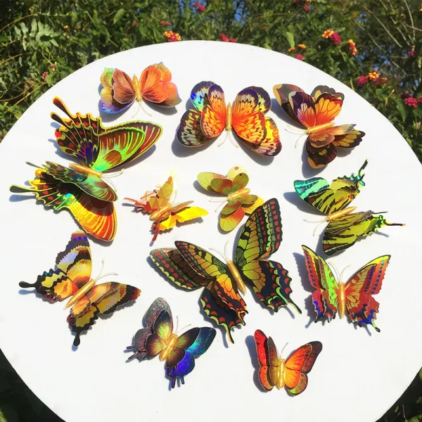 12PCS Double-Deck Laser Butterfly Wall Stickers Door Room Magnetic Decorative