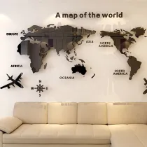3D World Map Door Room Acrylic Decorative Wall Stickers