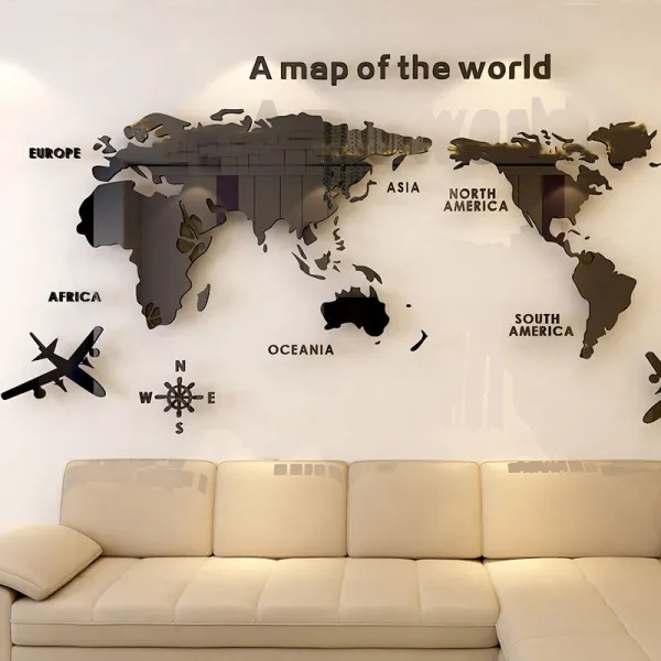 3D World Map Door Room Acrylic Decorative Wall Stickers